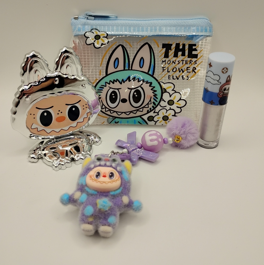LABUBU Purple Accessory Bundle(Pouch, Lip Gloss, Keychain, Phone Stand)